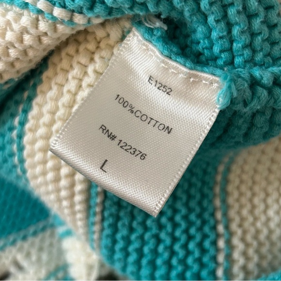 BOUNDARY & CO. Striped Teal and Cream Knit Top L - Picture 7 of 10